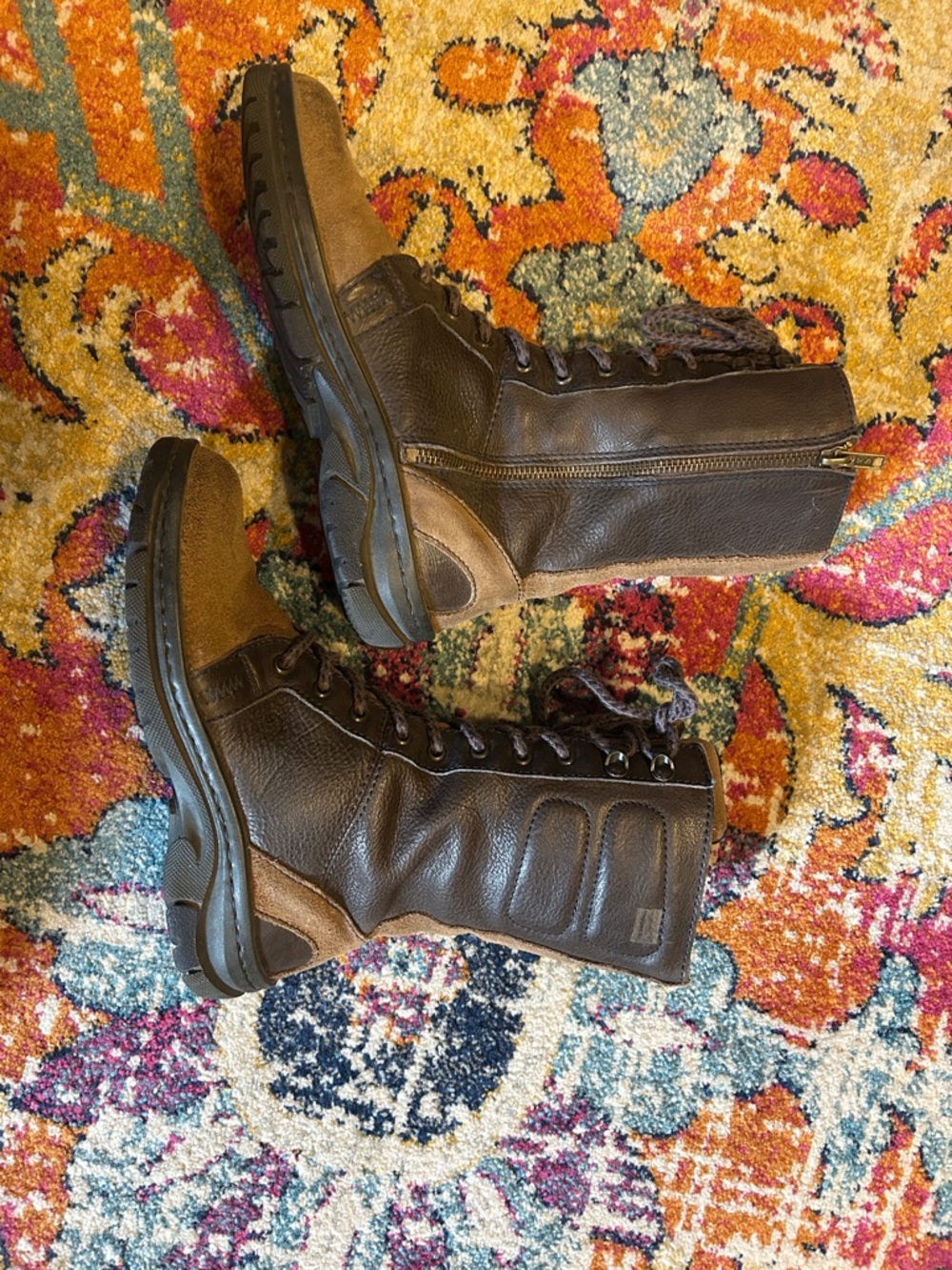 Born Women's Lace-Up Combat Boots in Dark Brown and Tan - Picture 2 of 5